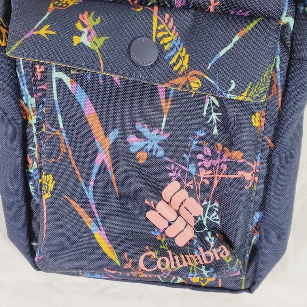 Columbia Zigzag Side Crossbody Bag Blue Floral Small Lightweight Travel Everyday - Picture 2 of 3